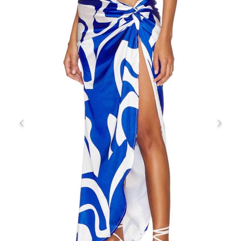 Sunday Blue and White Maxi Skirt with High Slit